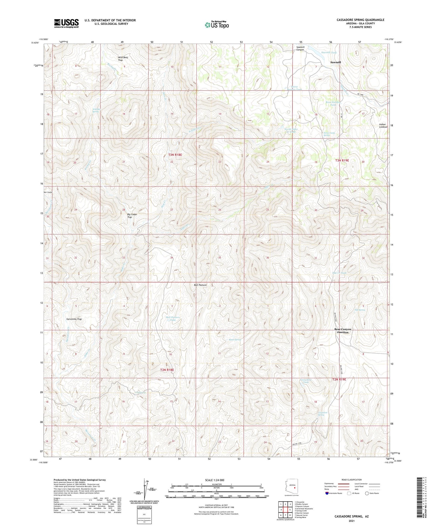Cassadore Spring Arizona US Topo Map Image