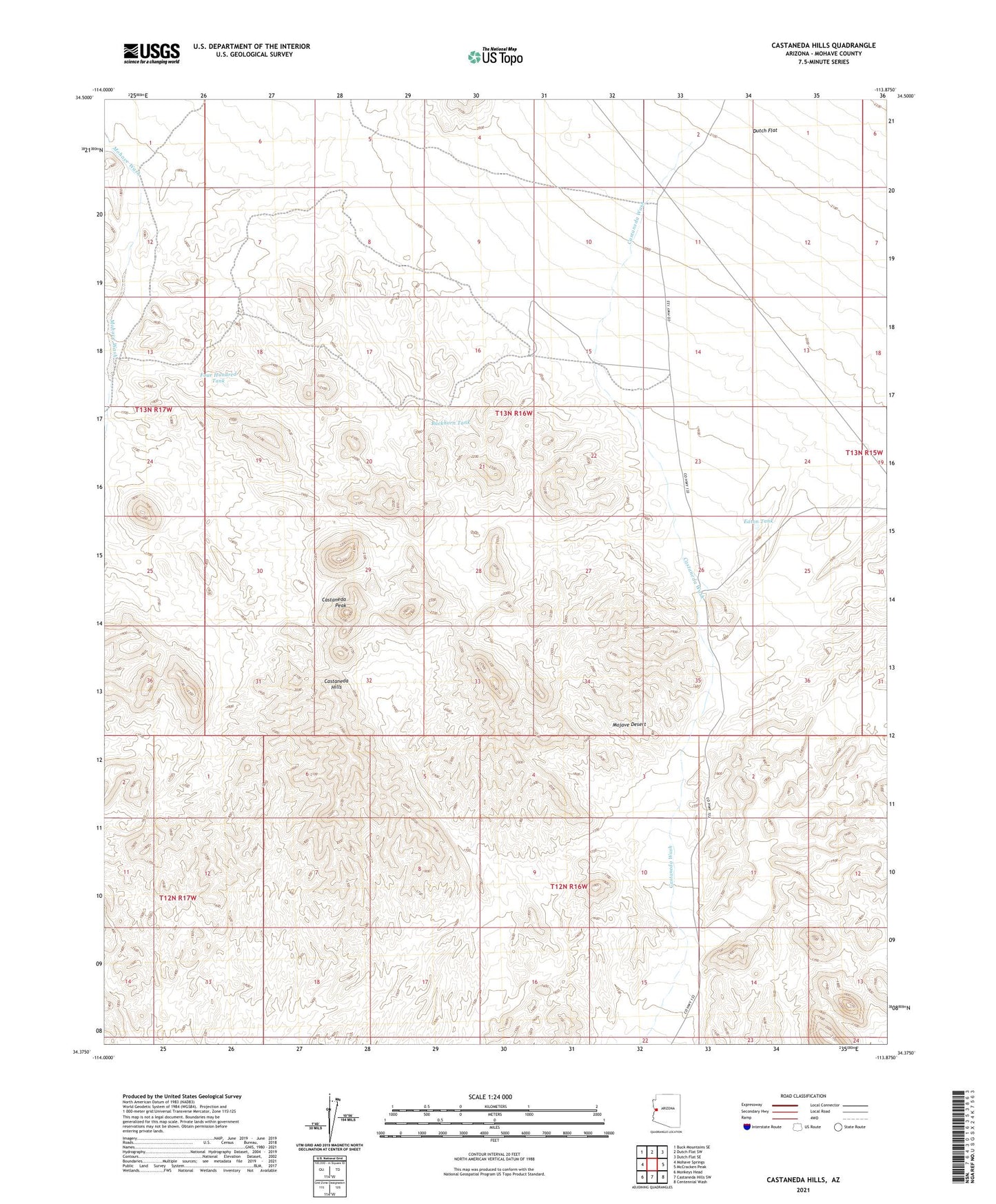 Castaneda Hills Arizona US Topo Map Image