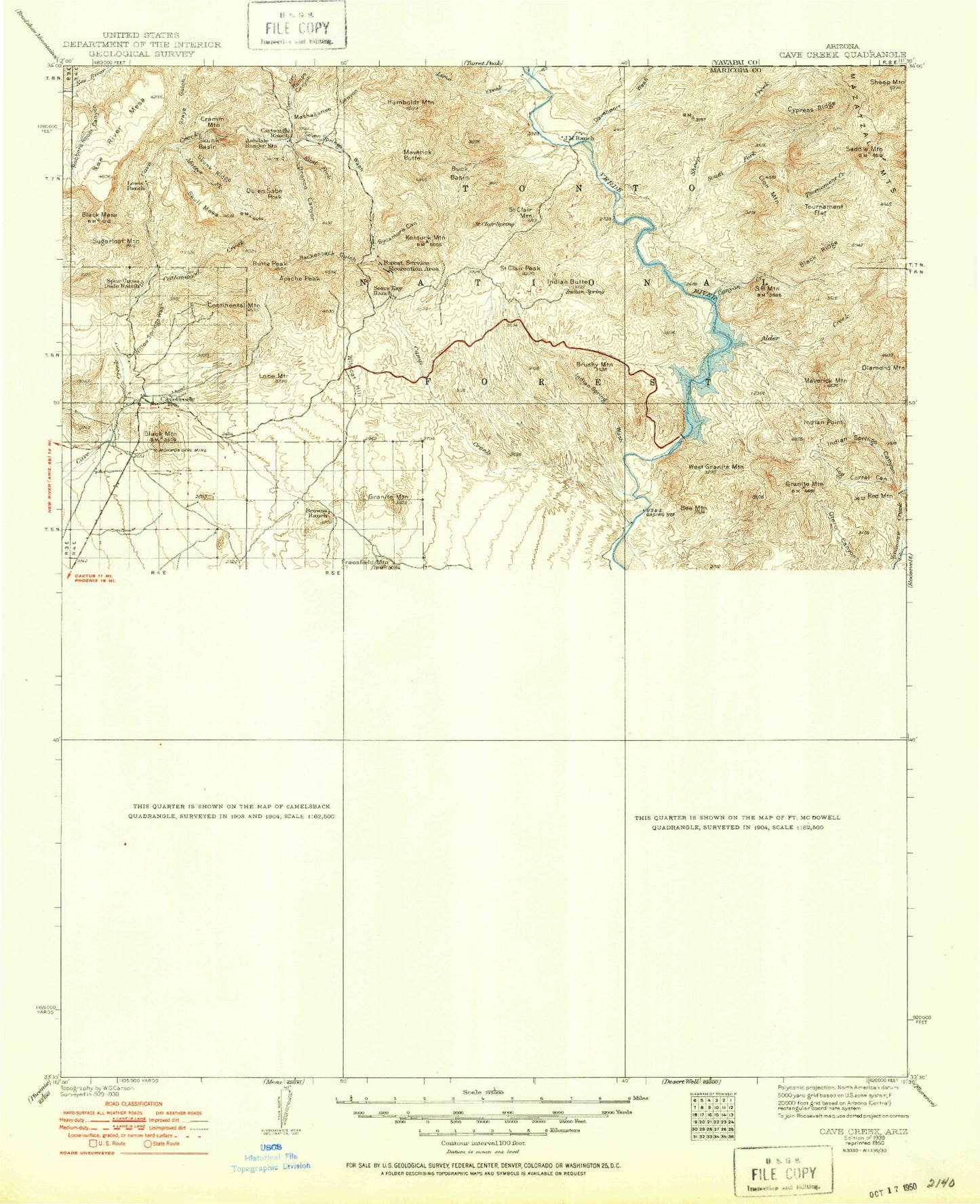 Historic 1939 Cave Creek Arizona 30'x30' Topo Map Image