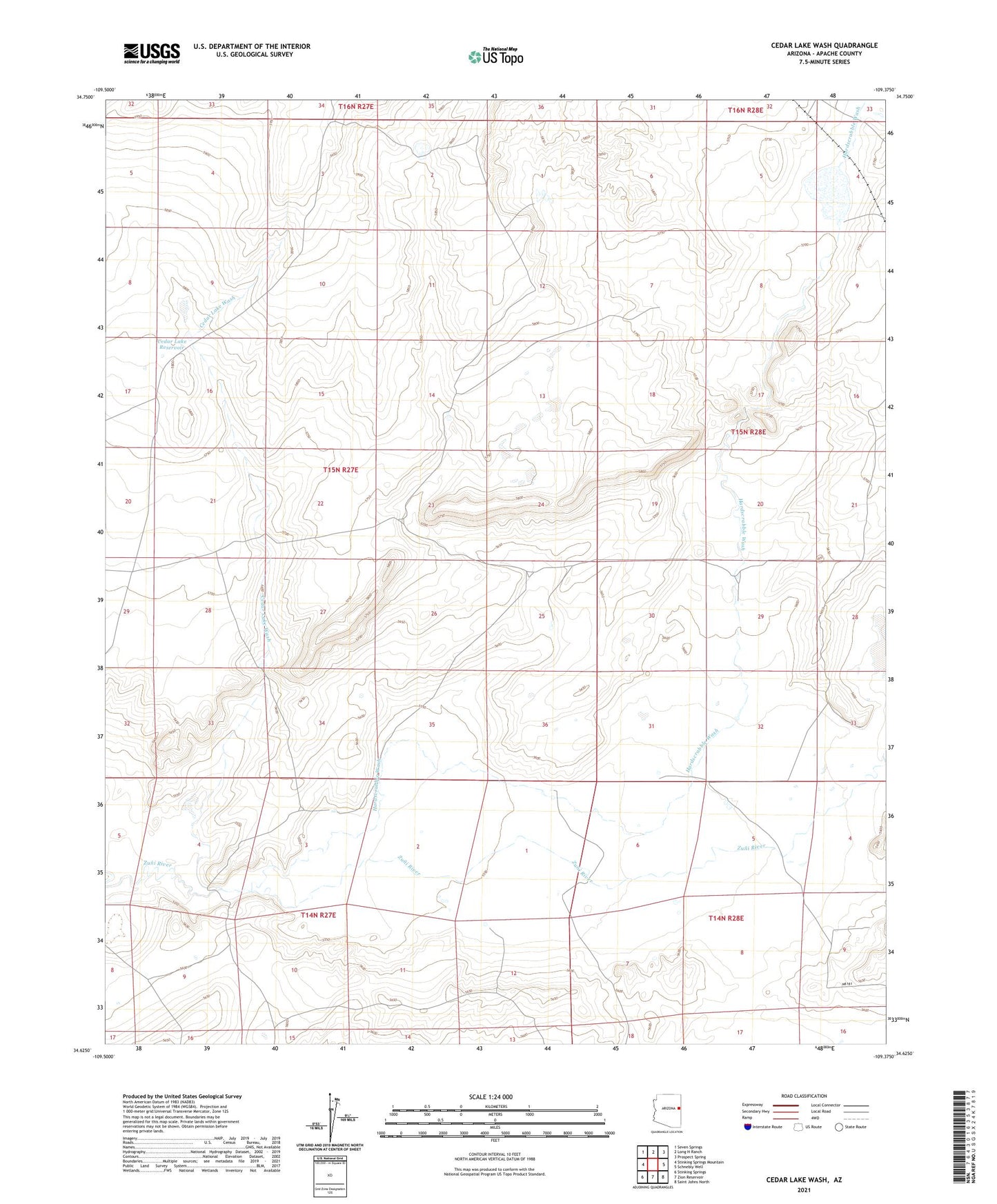 Cedar Lake Wash Arizona US Topo Map Image