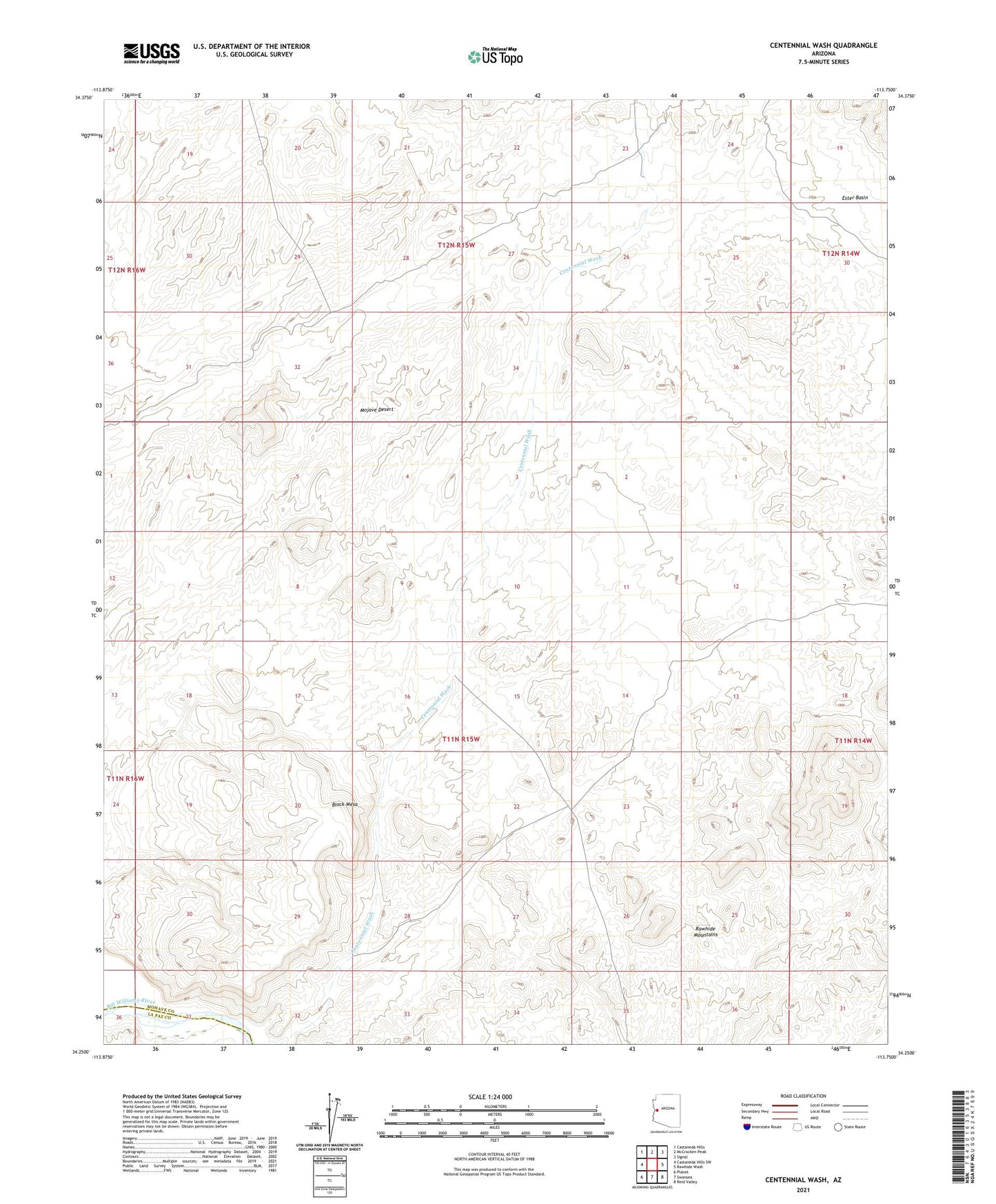 Centennial Wash Arizona US Topo Map Image