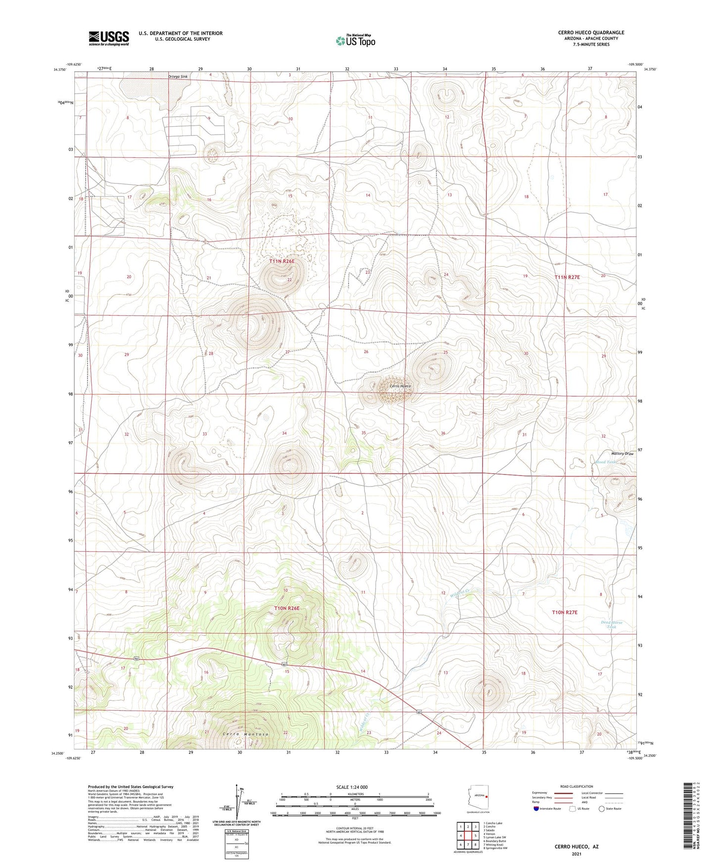 Cerro Hueco Arizona US Topo Map Image