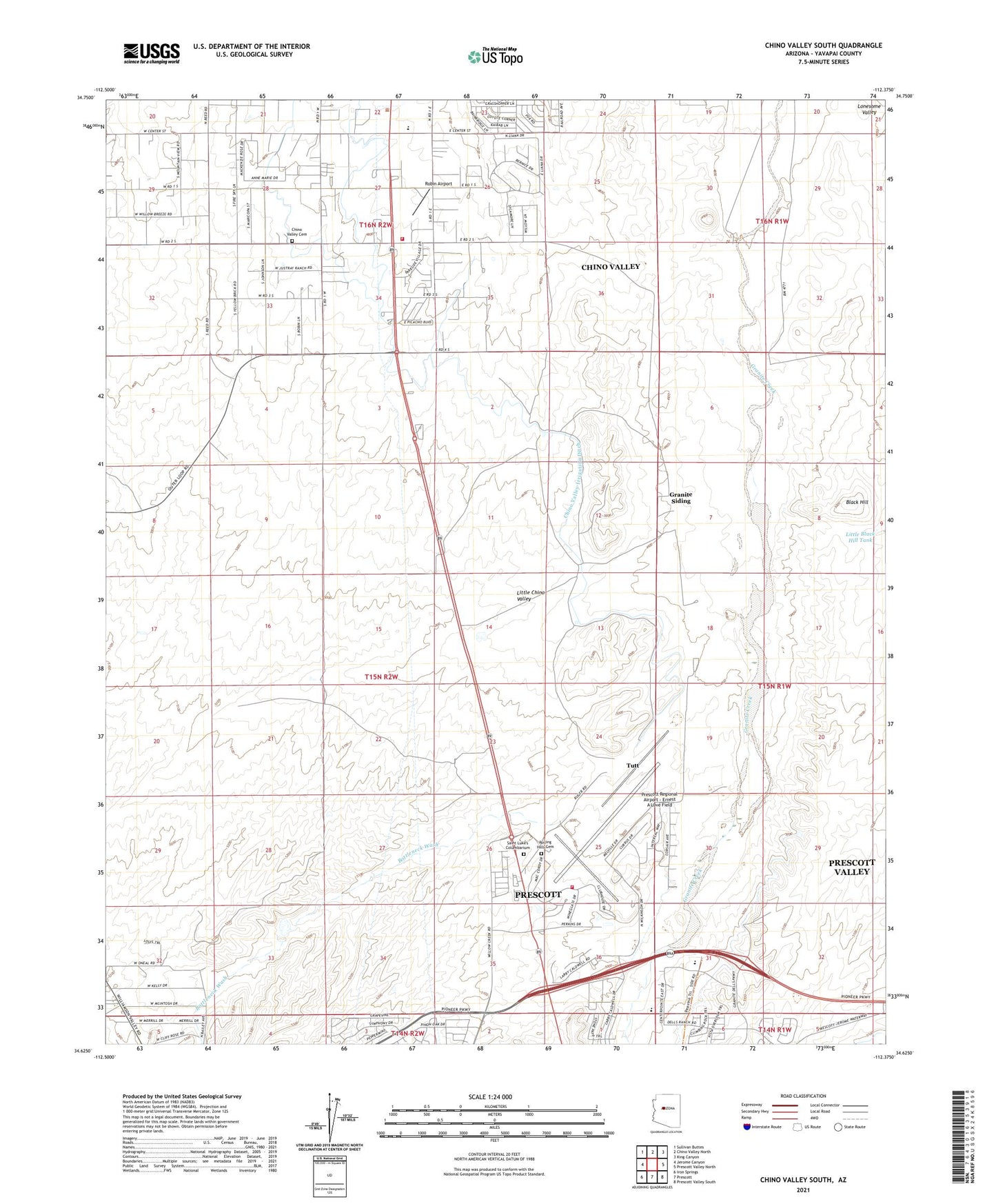 Chino Valley South Arizona US Topo Map Image
