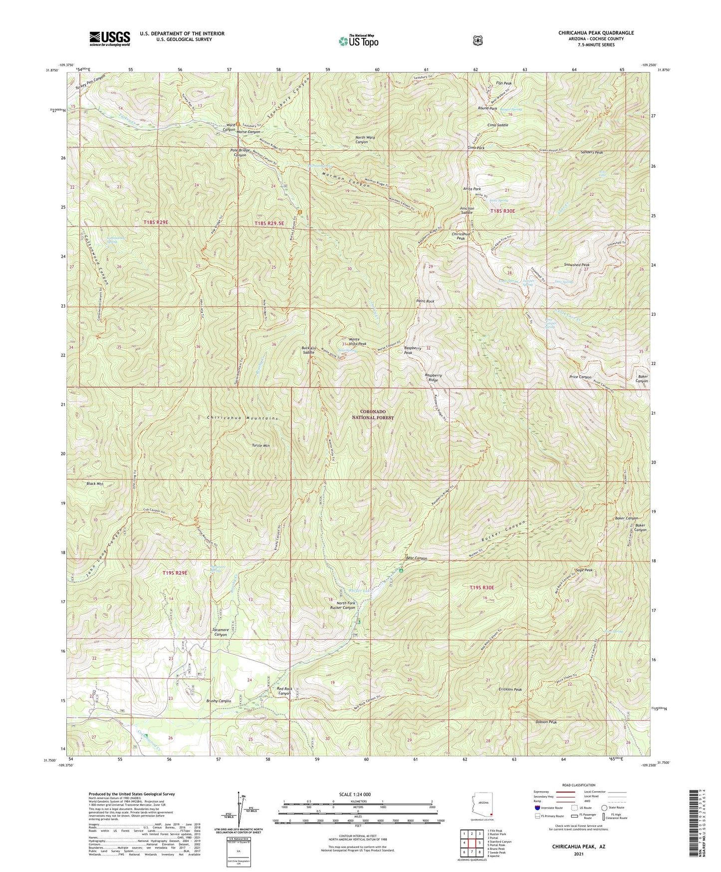 Chiricahua Peak Arizona US Topo Map Image
