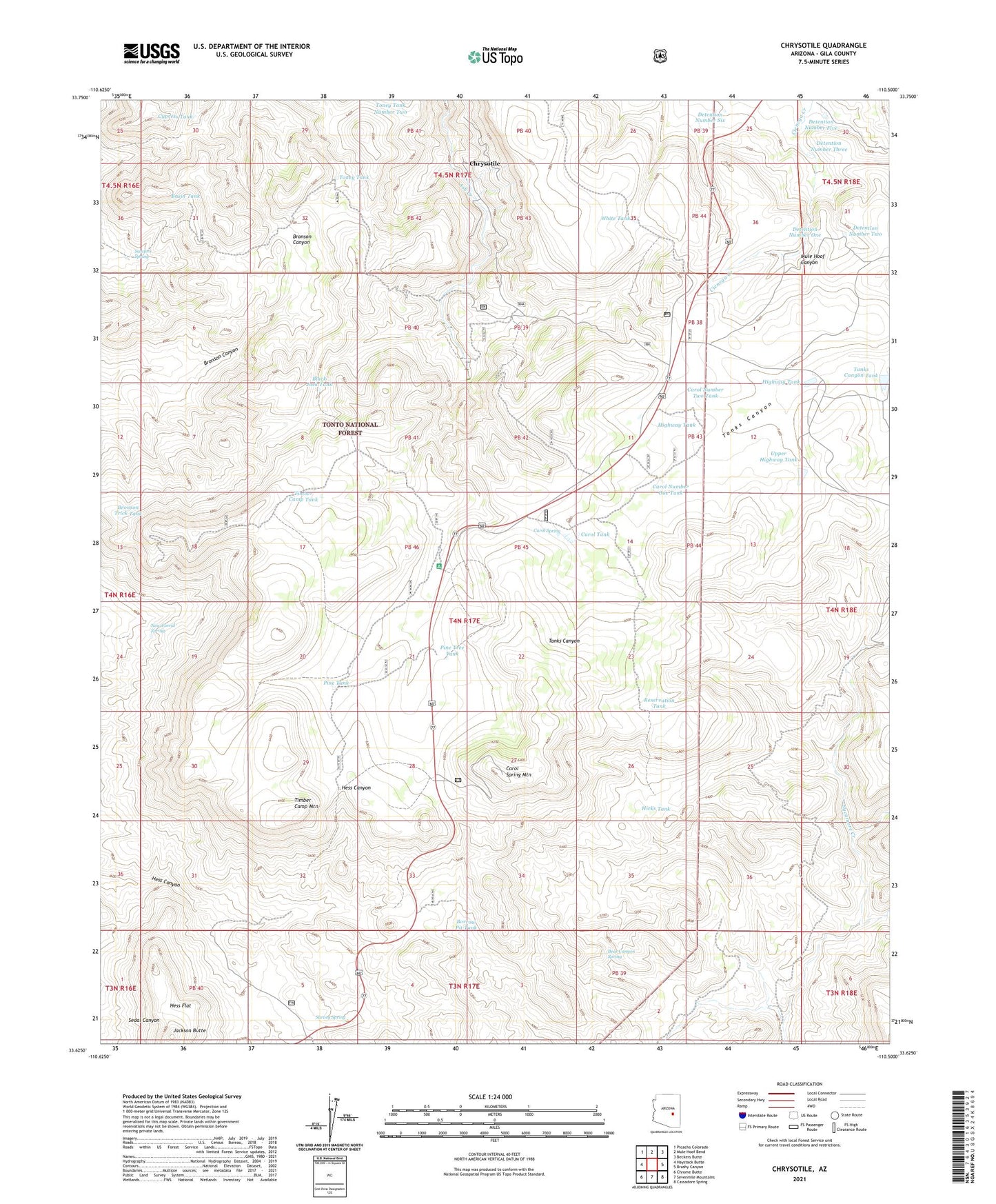 Chrysotile Arizona US Topo Map Image