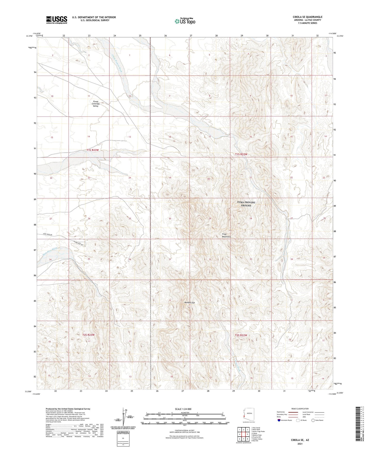 Cibola SE Arizona US Topo Map Image