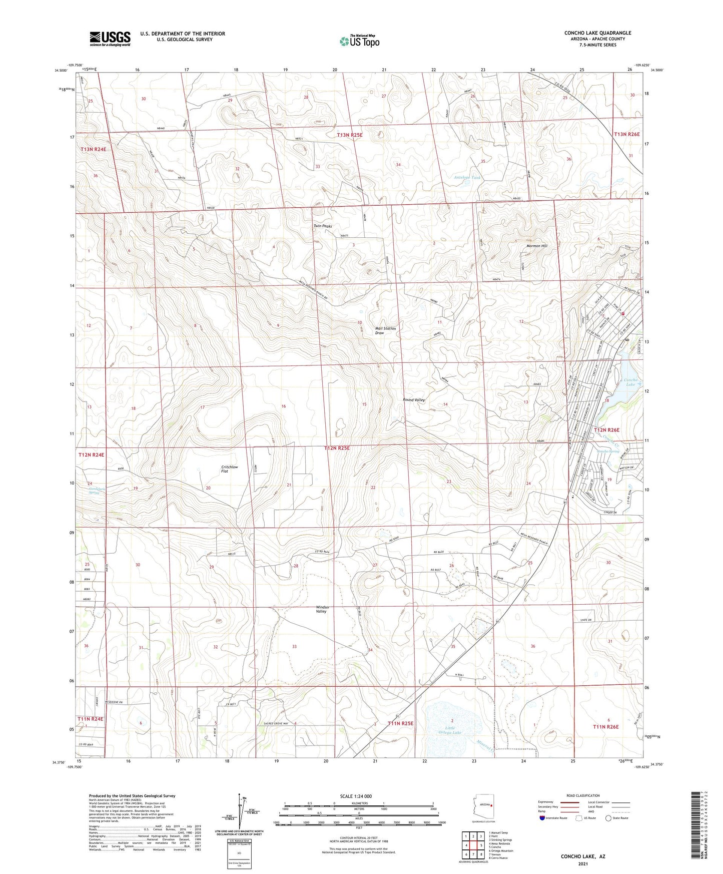 Concho Lake Arizona US Topo Map Image
