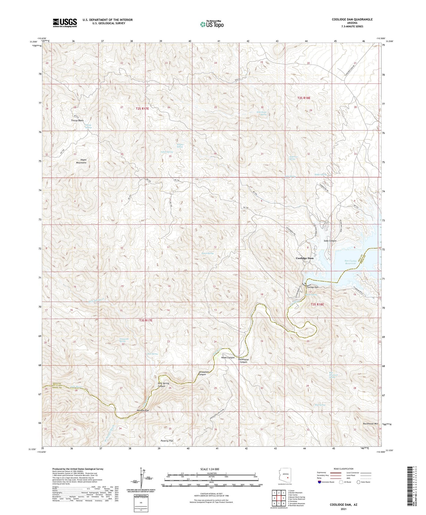 Coolidge Dam Arizona US Topo Map Image