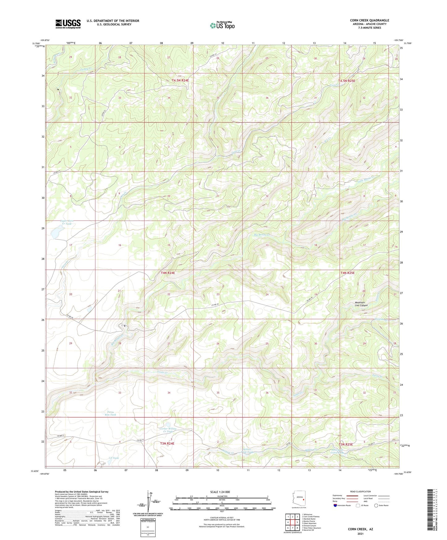 Corn Creek Arizona US Topo Map Image