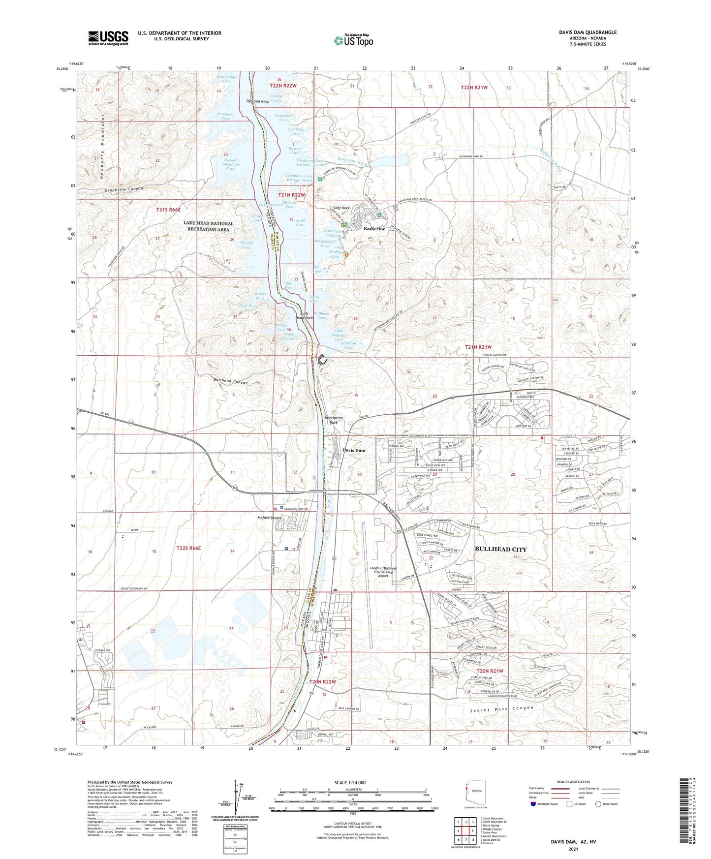 Davis Dam Arizona US Topo Map Image