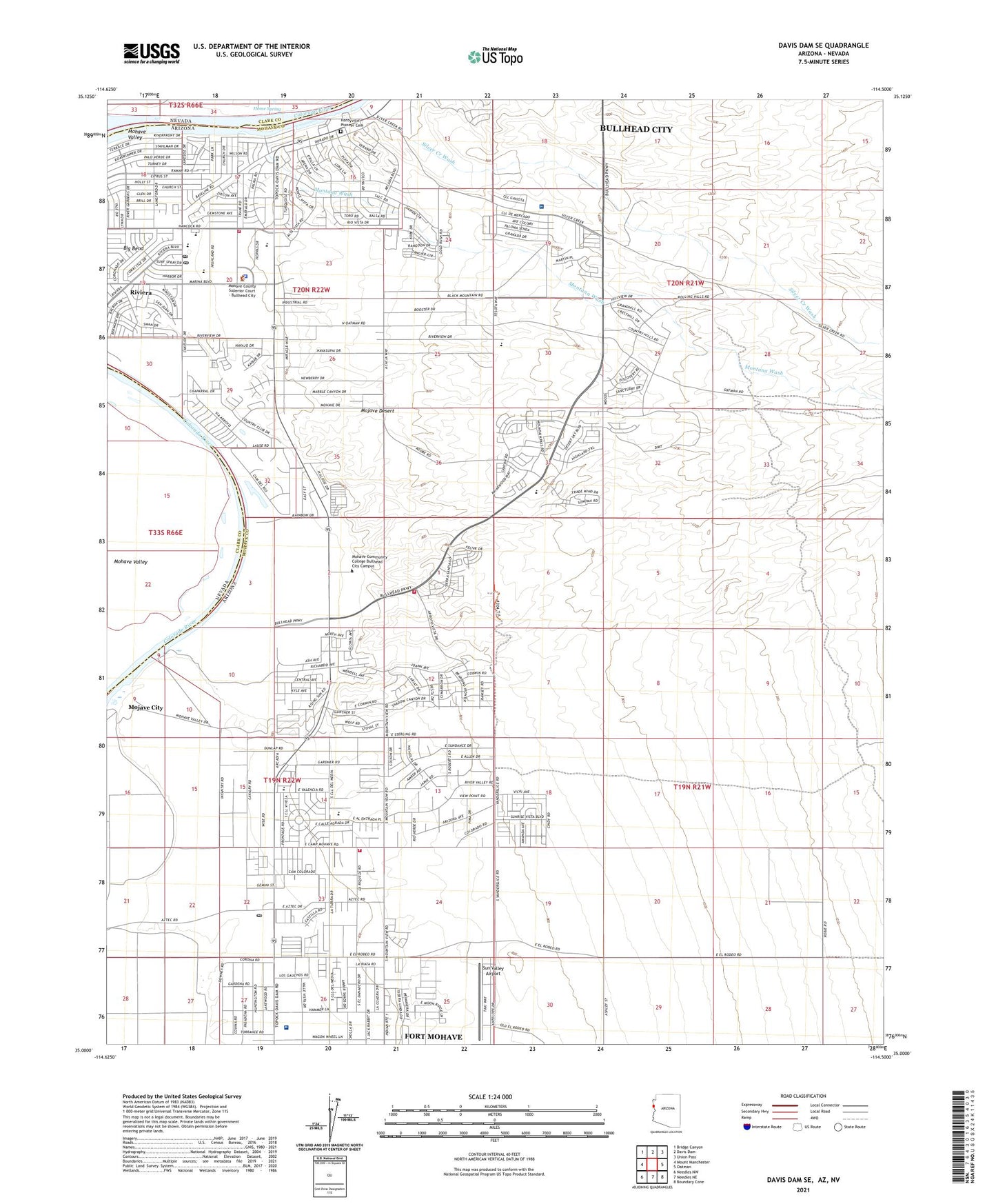 Davis Dam SE Arizona US Topo Map Image