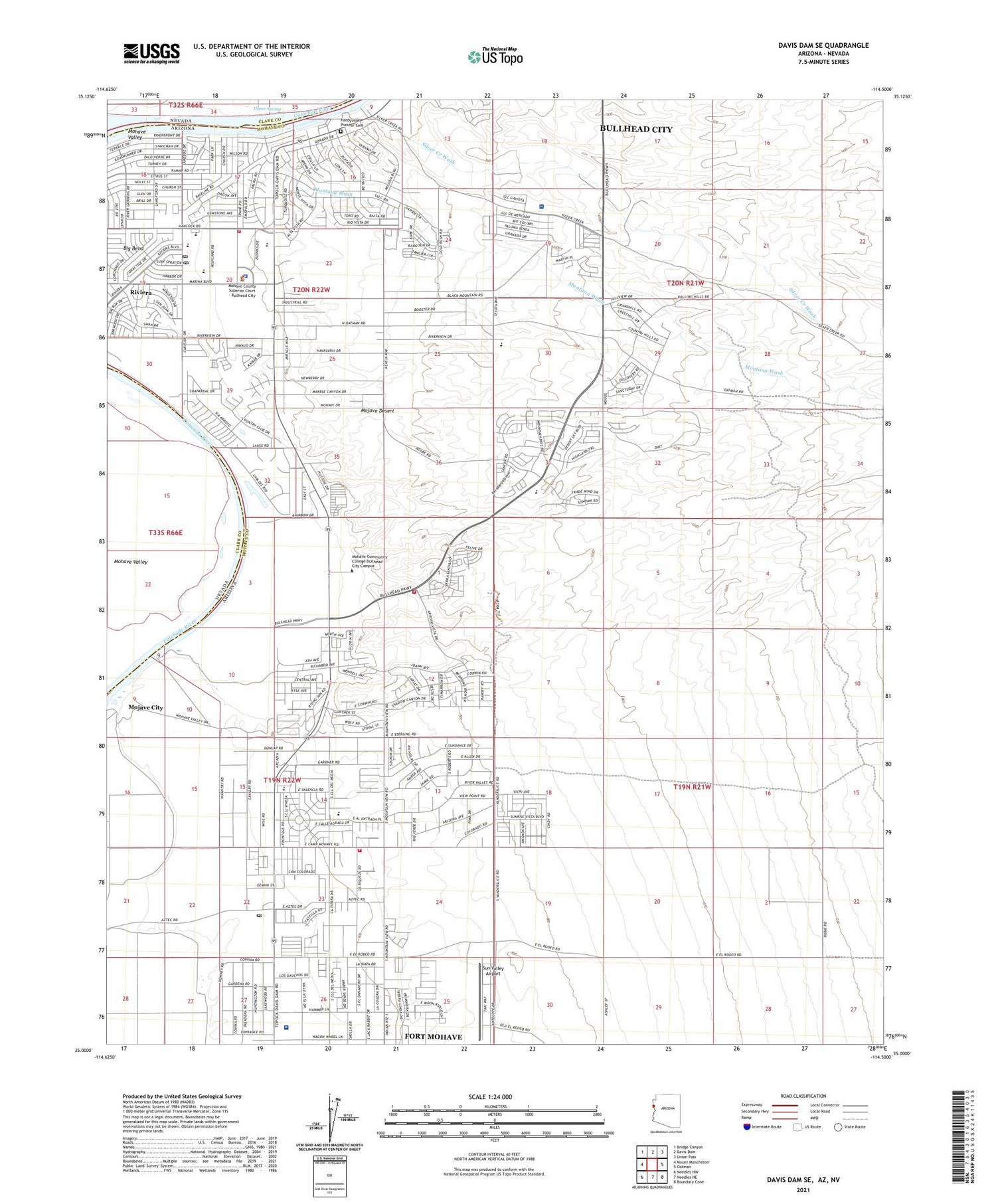 Davis Dam SE Arizona US Topo Map Image
