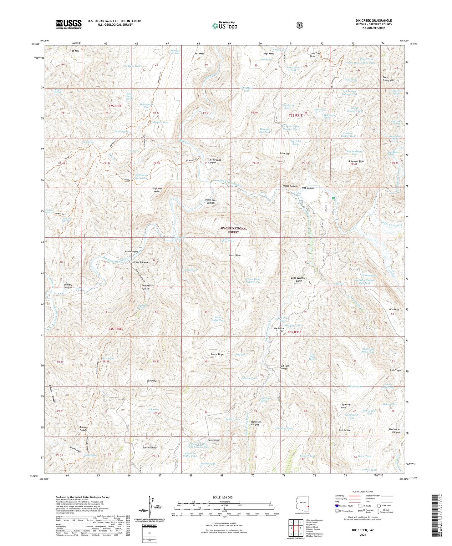 Dix Creek Arizona US Topo Map Image