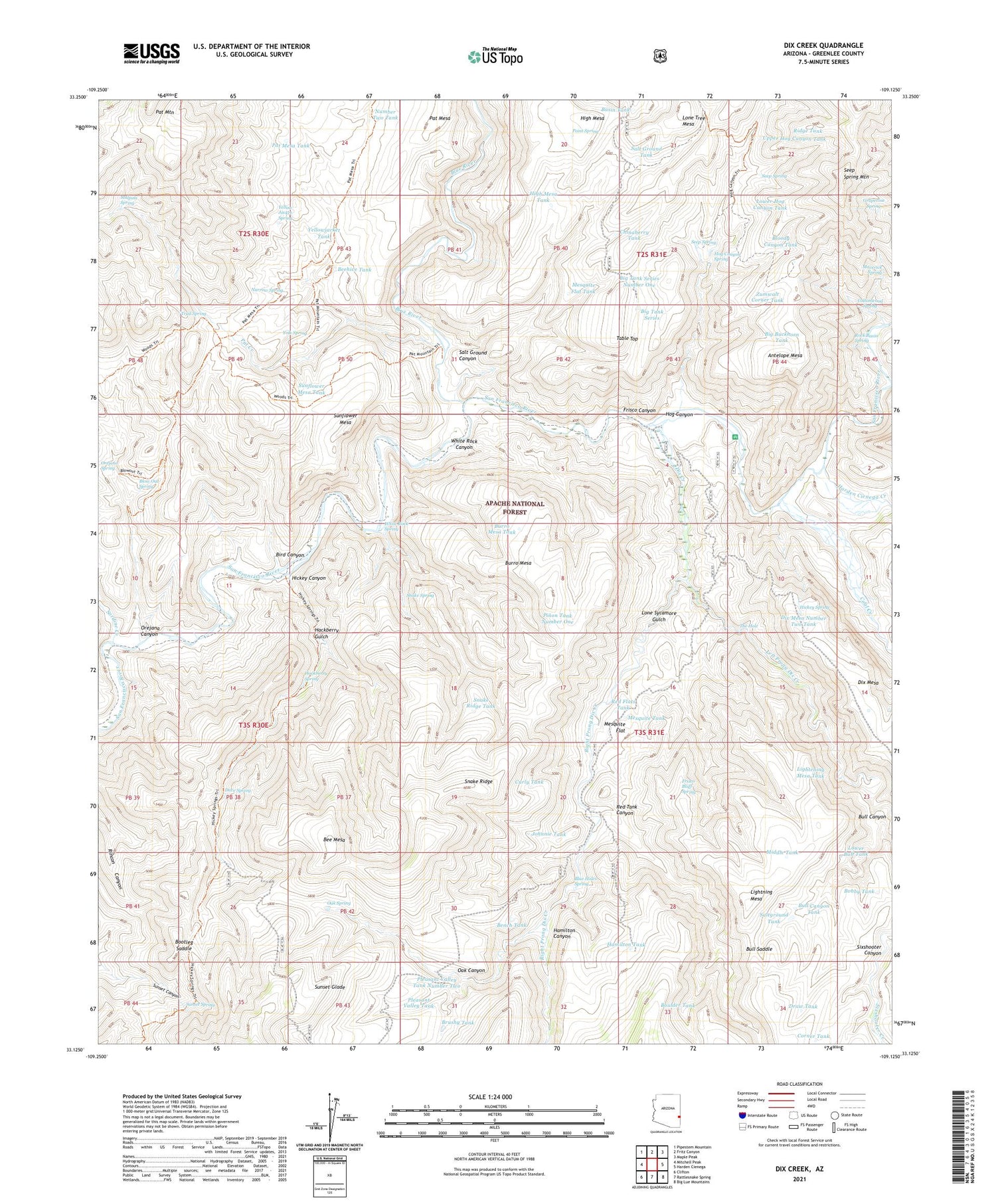 Dix Creek Arizona US Topo Map Image