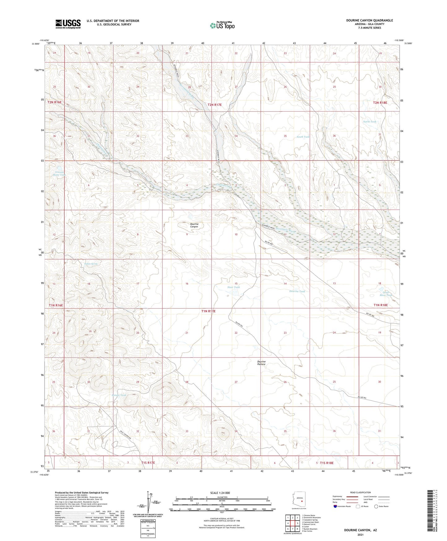 Dourine Canyon Arizona US Topo Map Image