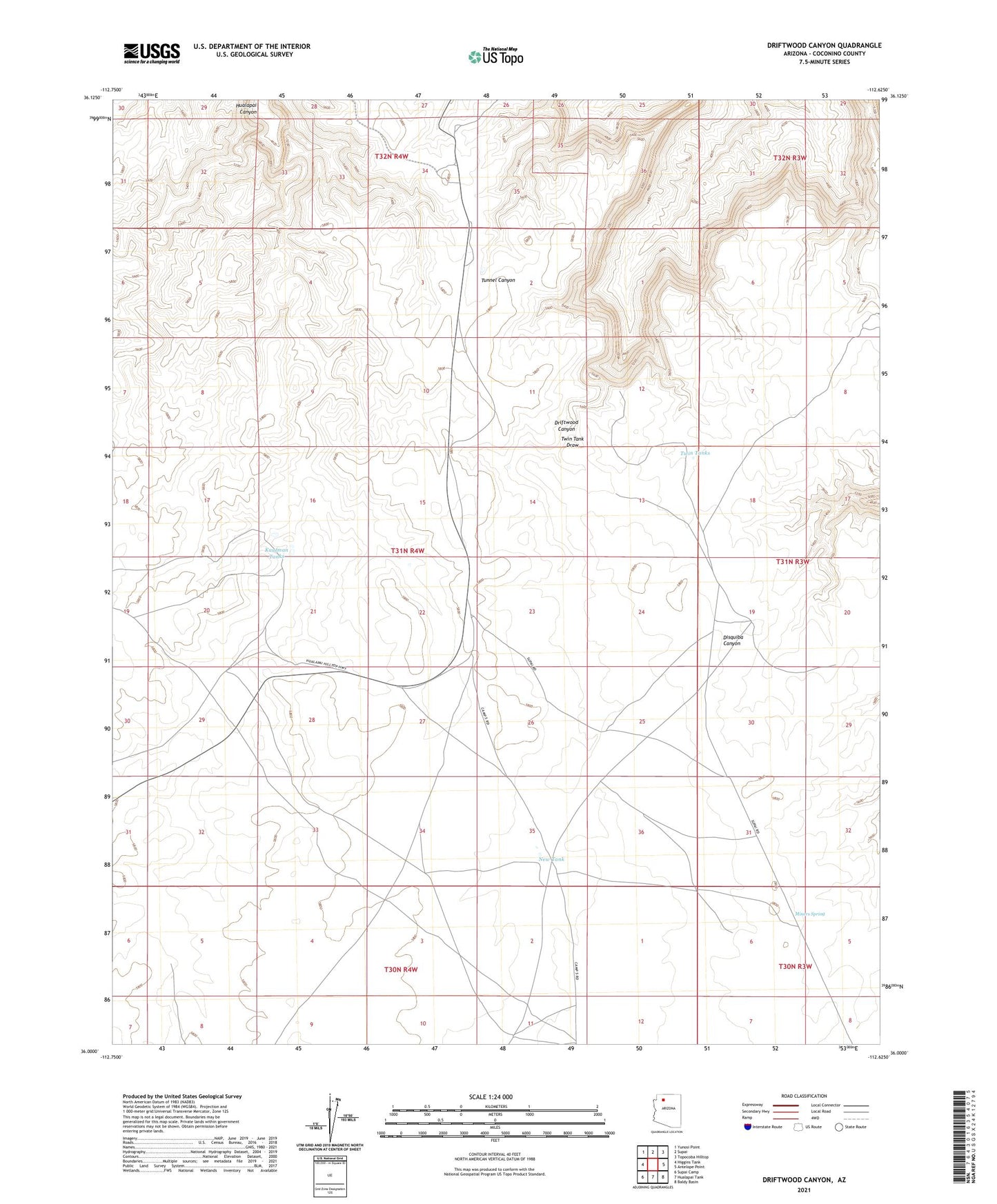 Driftwood Canyon Arizona US Topo Map Image