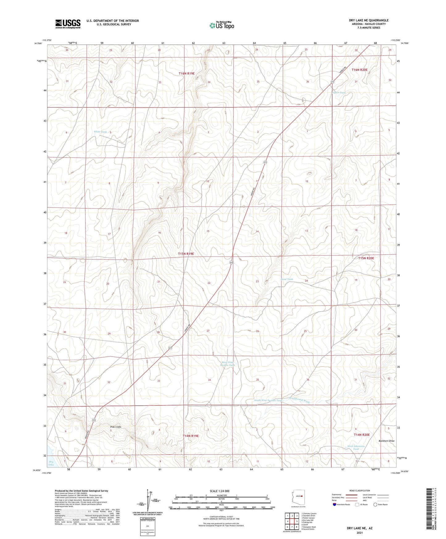 Dry Lake NE Arizona US Topo Map Image