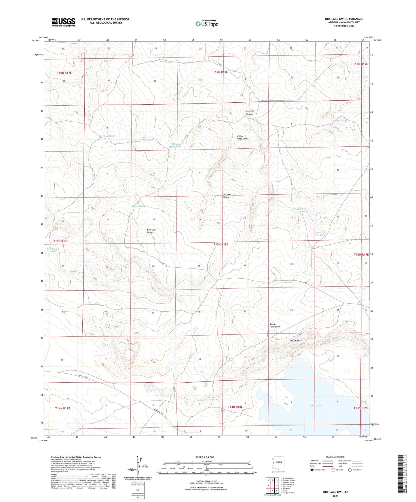 Dry Lake NW Arizona US Topo Map Image