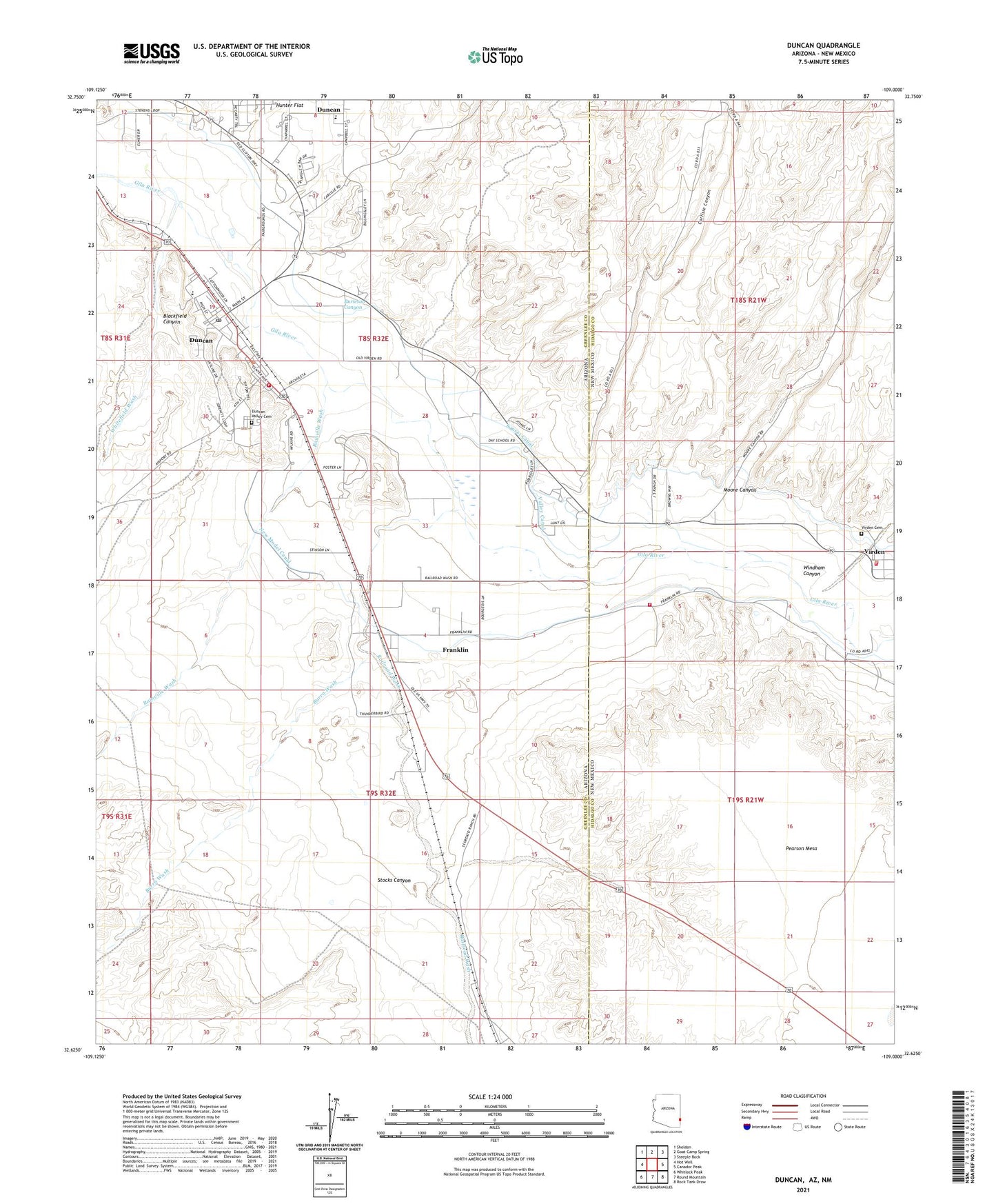 Duncan Arizona US Topo Map Image