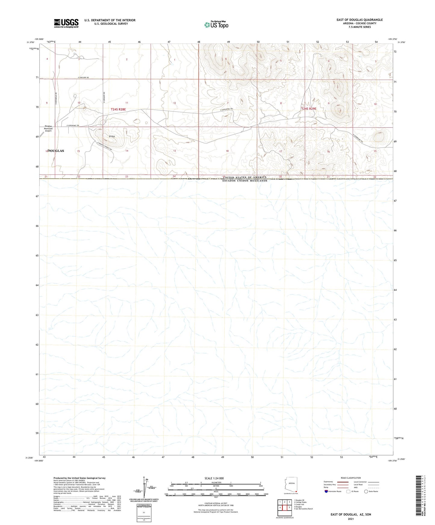 East of Douglas Arizona US Topo Map Image