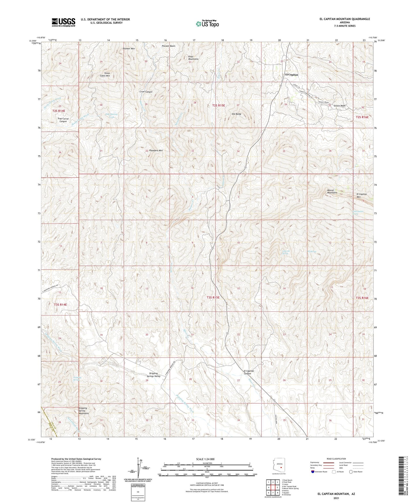 El Capitan Mountain Arizona US Topo Map Image