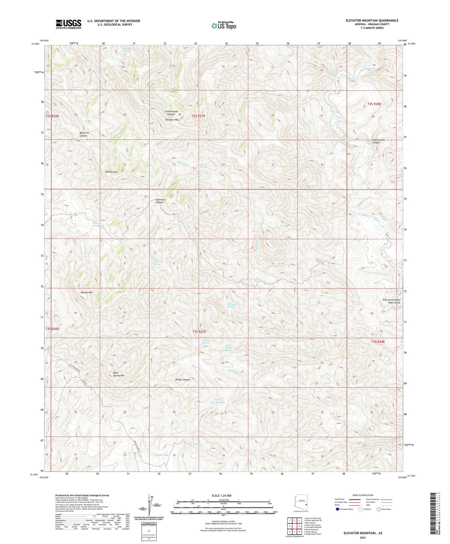Elevator Mountain Arizona US Topo Map Image