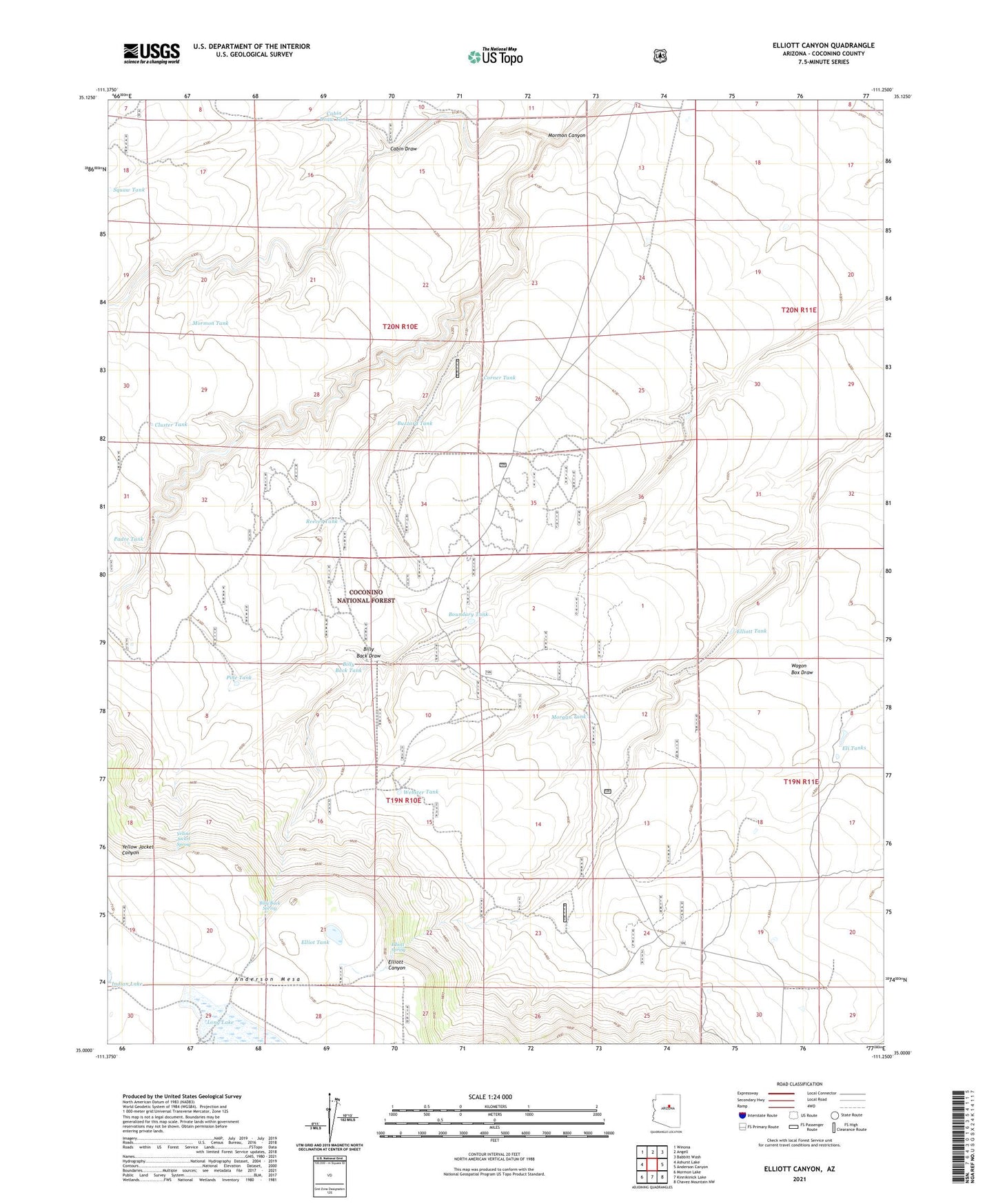 Elliott Canyon Arizona US Topo Map Image