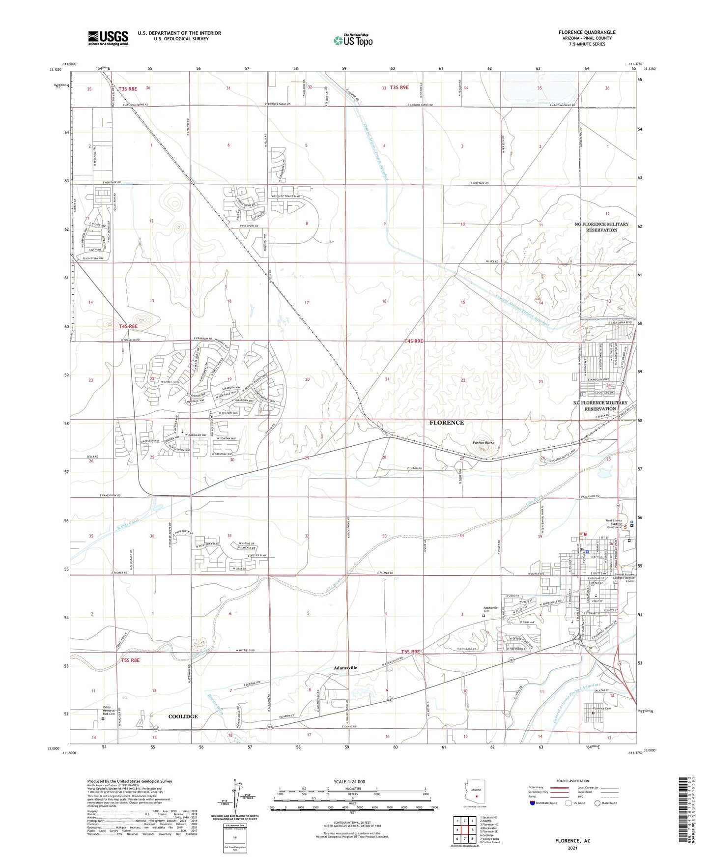 Florence Arizona US Topo Map Image