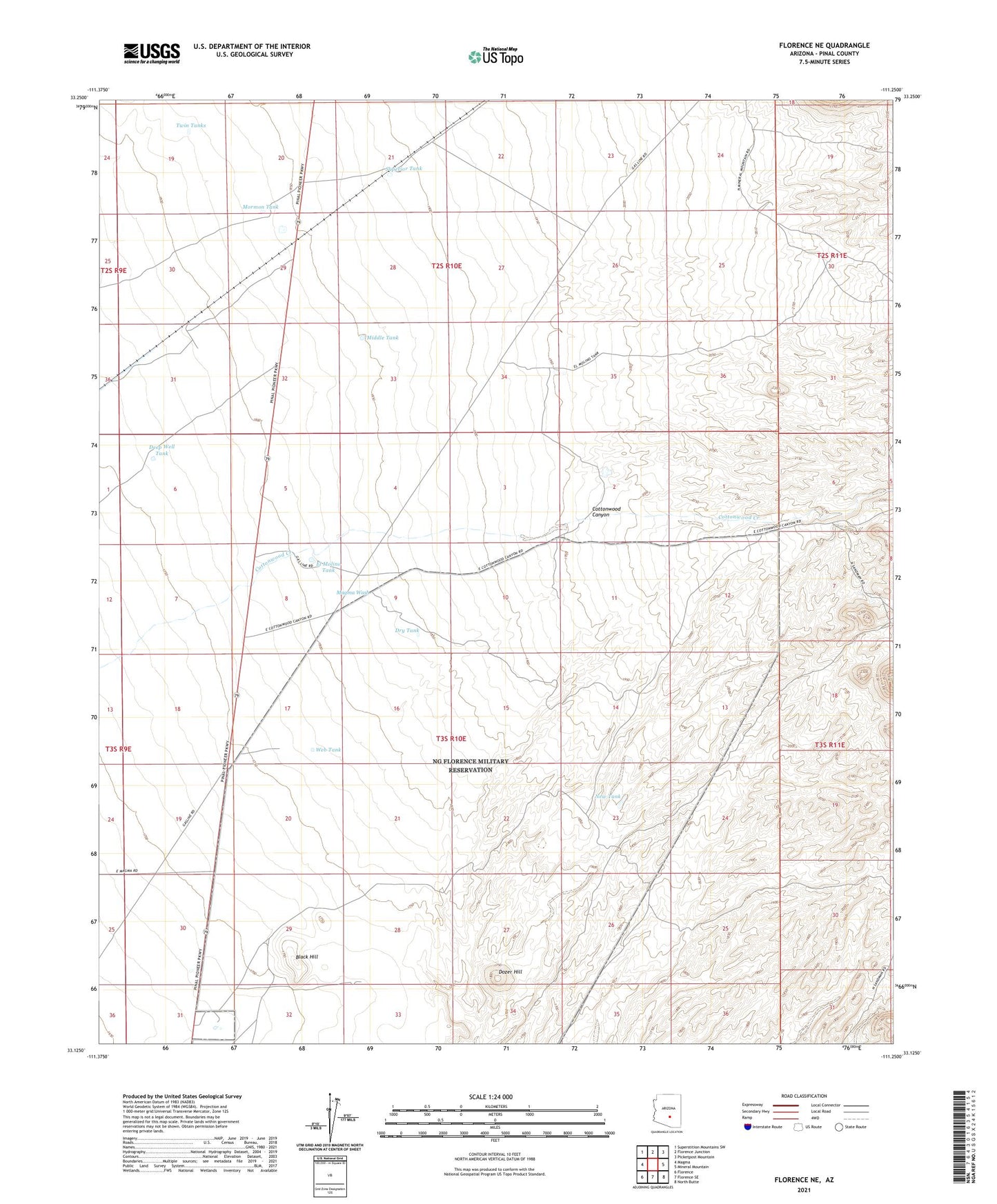 Florence NE Arizona US Topo Map Image