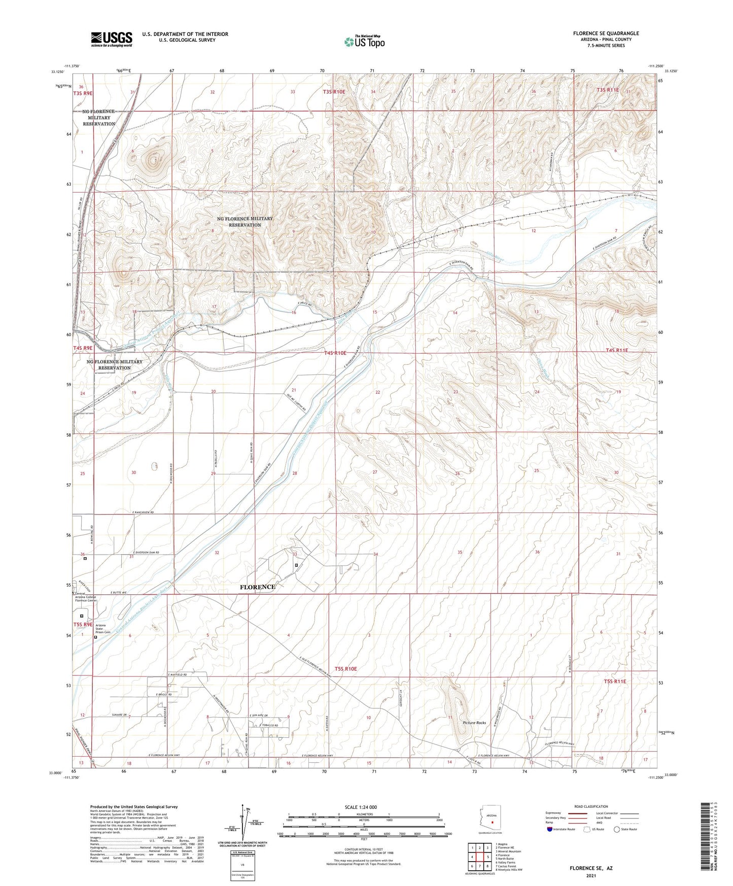 Florence SE Arizona US Topo Map Image