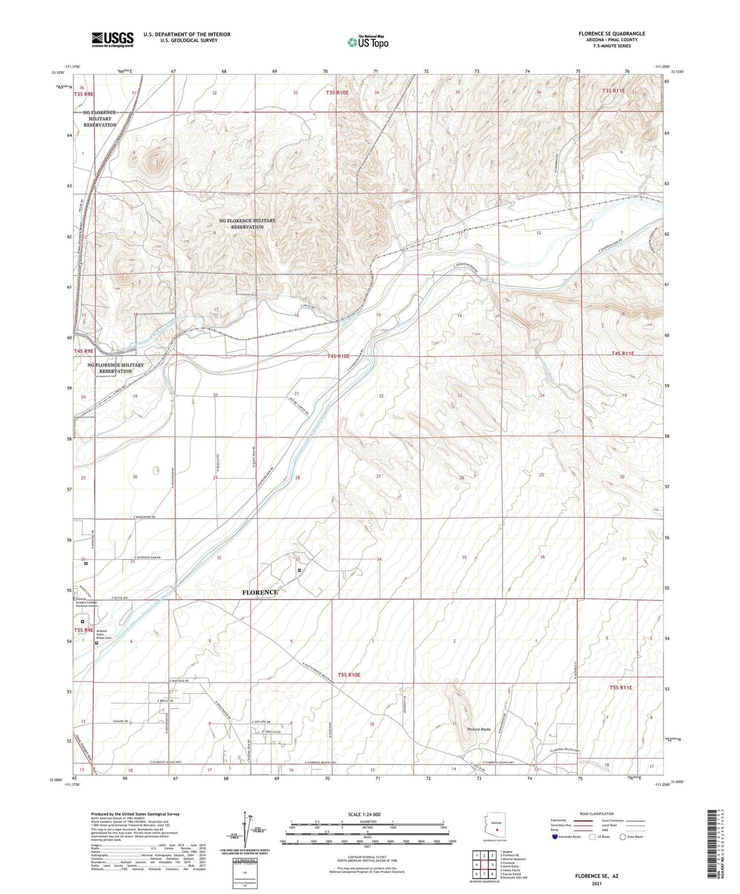 Florence SE Arizona US Topo Map Image