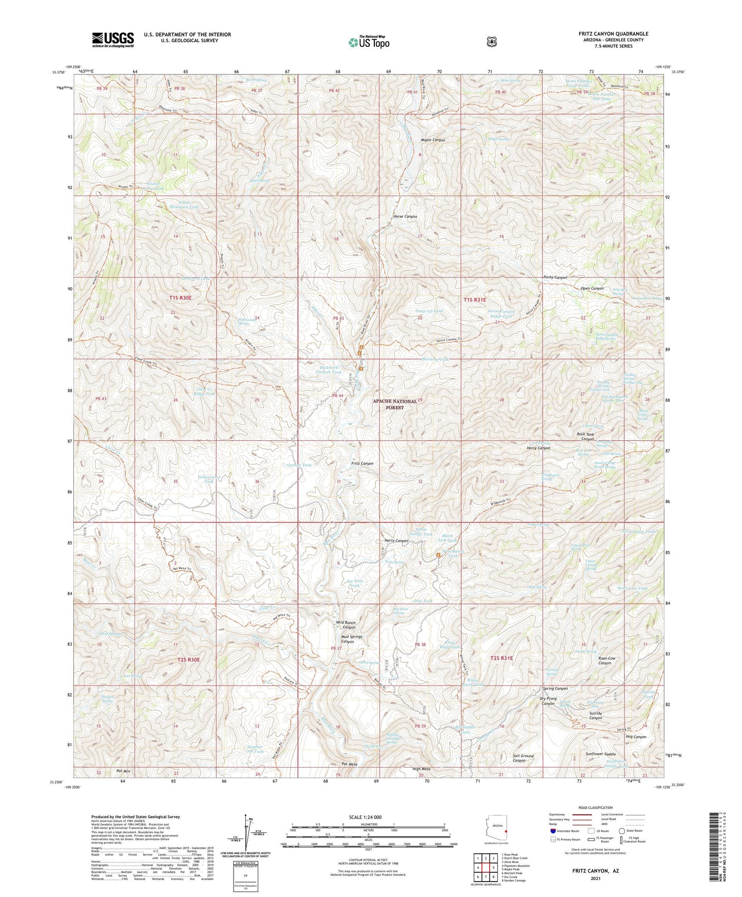 Fritz Canyon Arizona US Topo Map Image