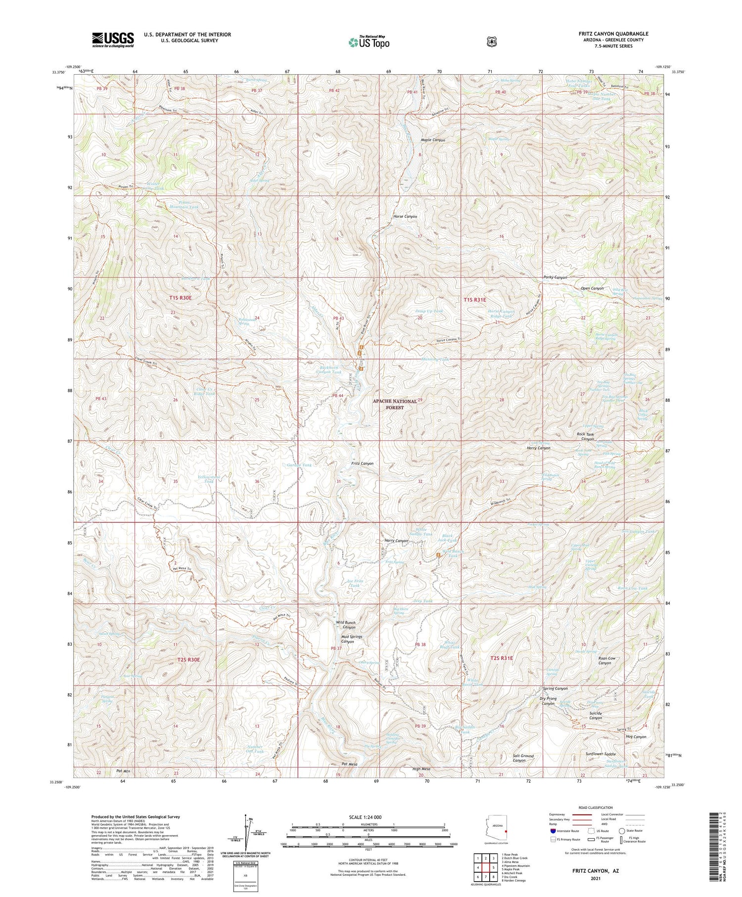 Fritz Canyon Arizona US Topo Map Image