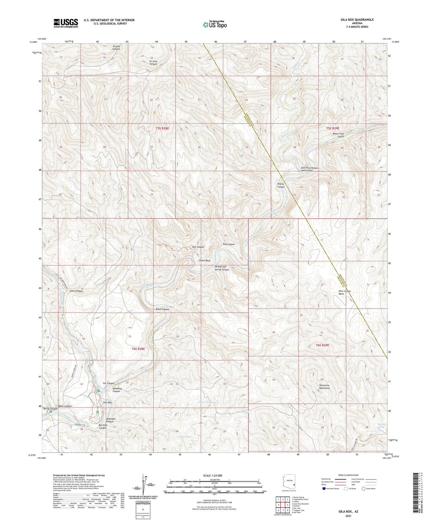 Gila Box Arizona US Topo Map Image