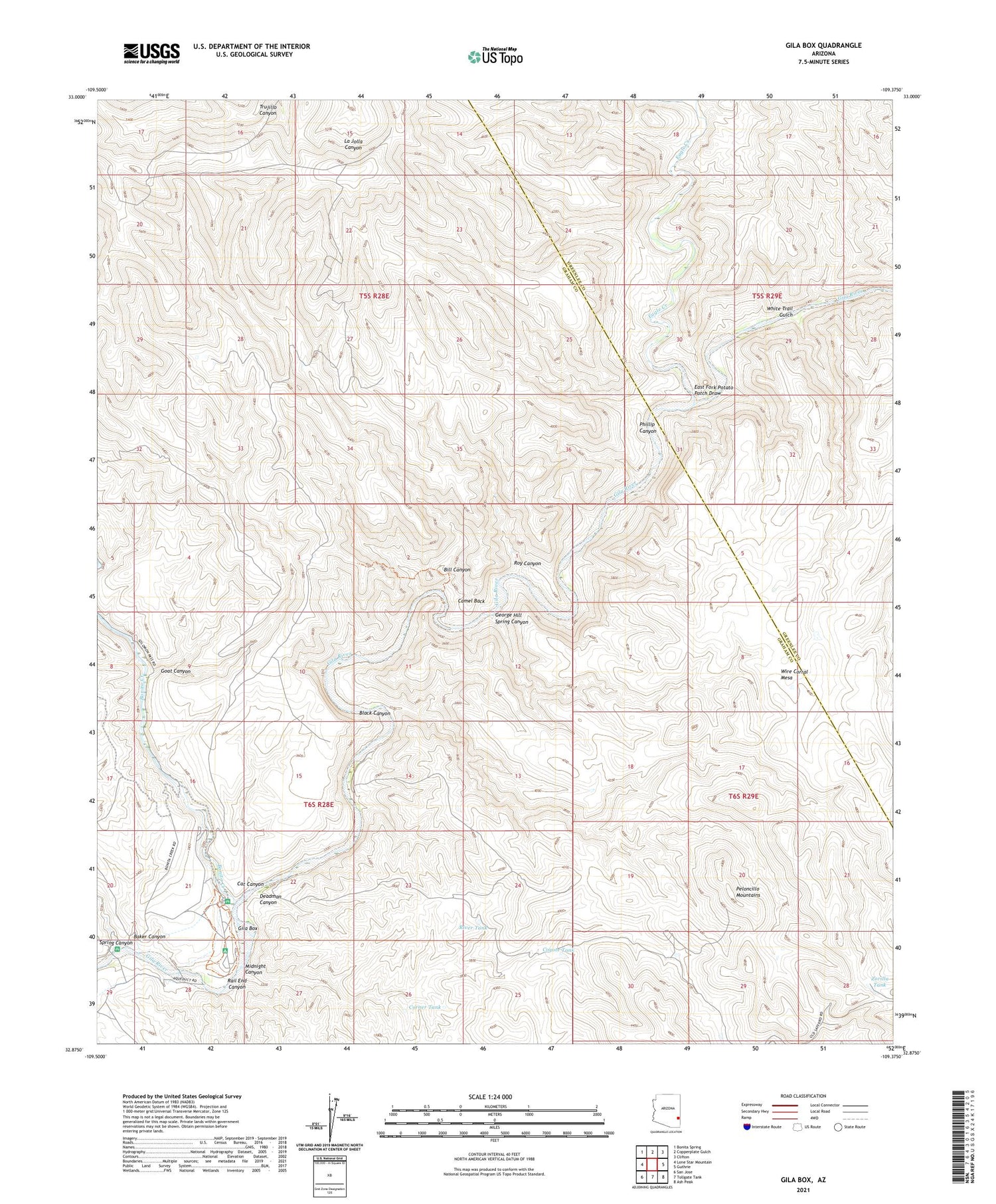 Gila Box Arizona US Topo Map Image