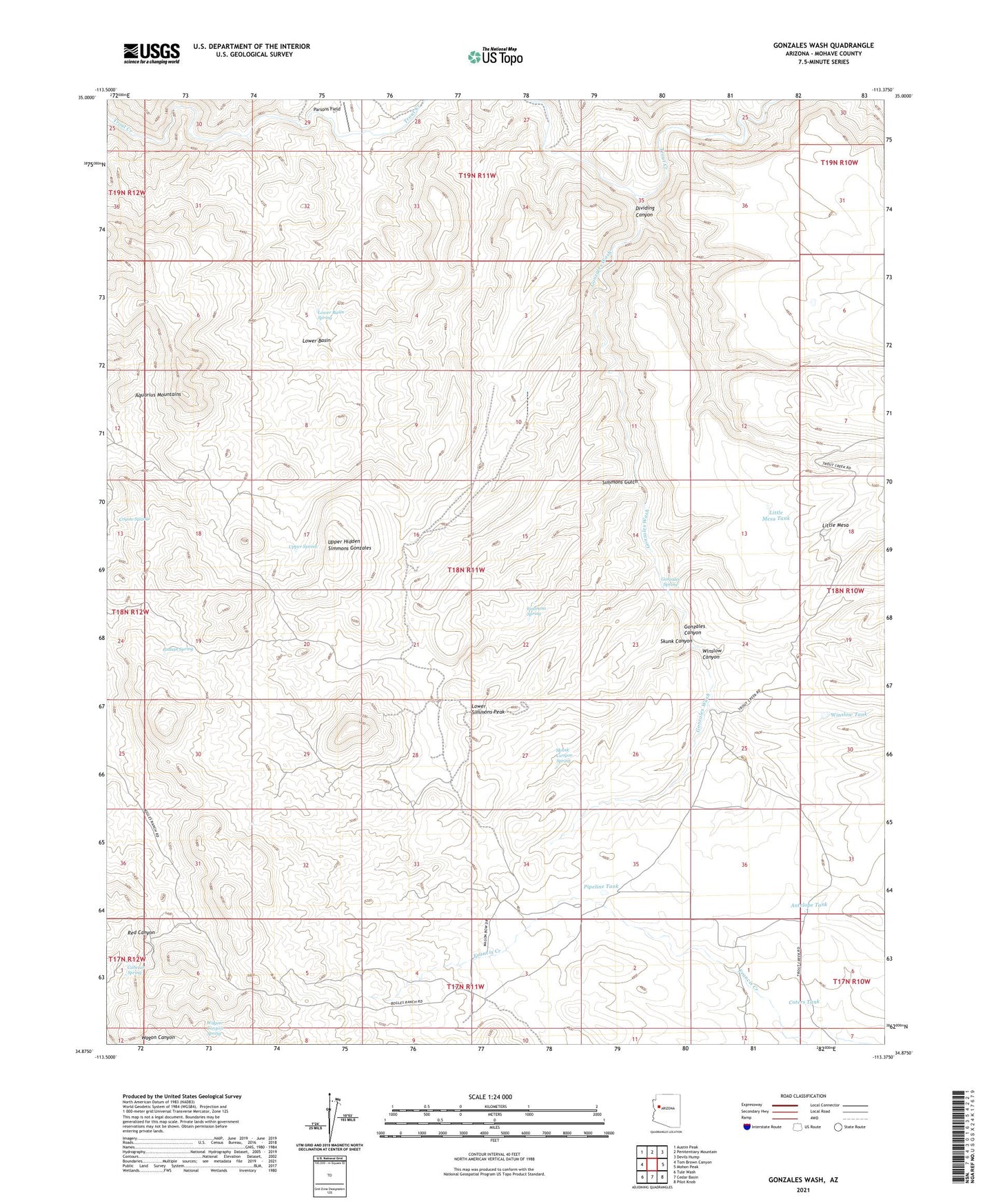 Gonzales Wash Arizona US Topo Map Image