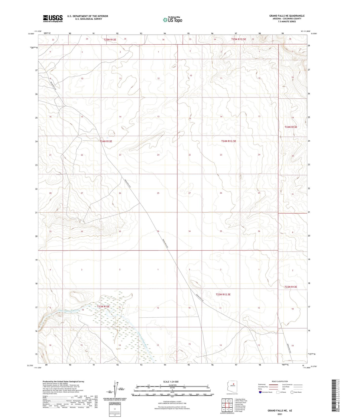 Grand Falls NE Arizona US Topo Map Image