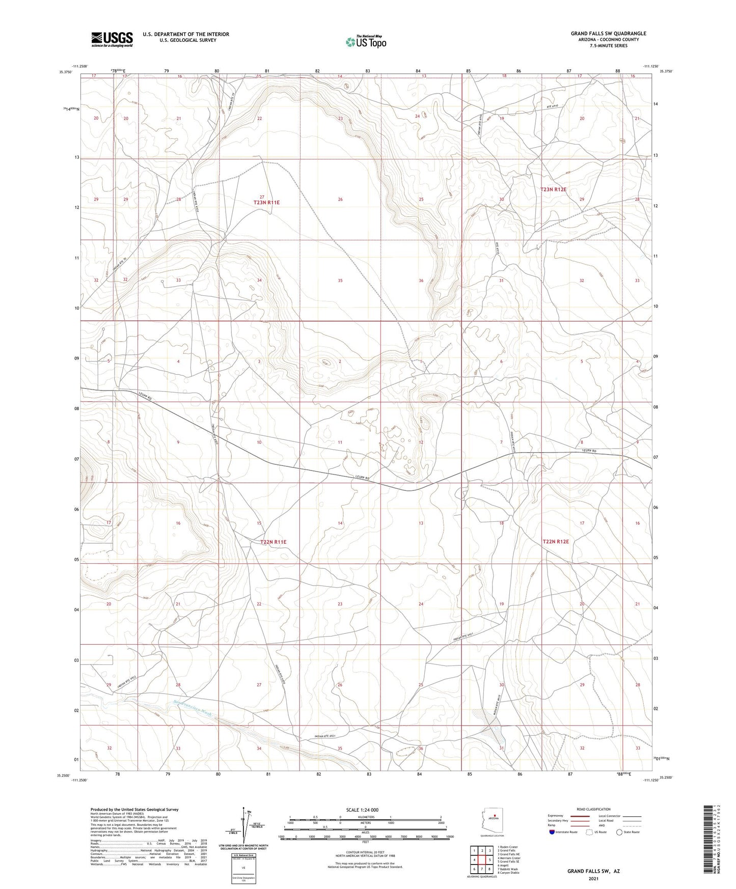 Grand Falls SW Arizona US Topo Map Image