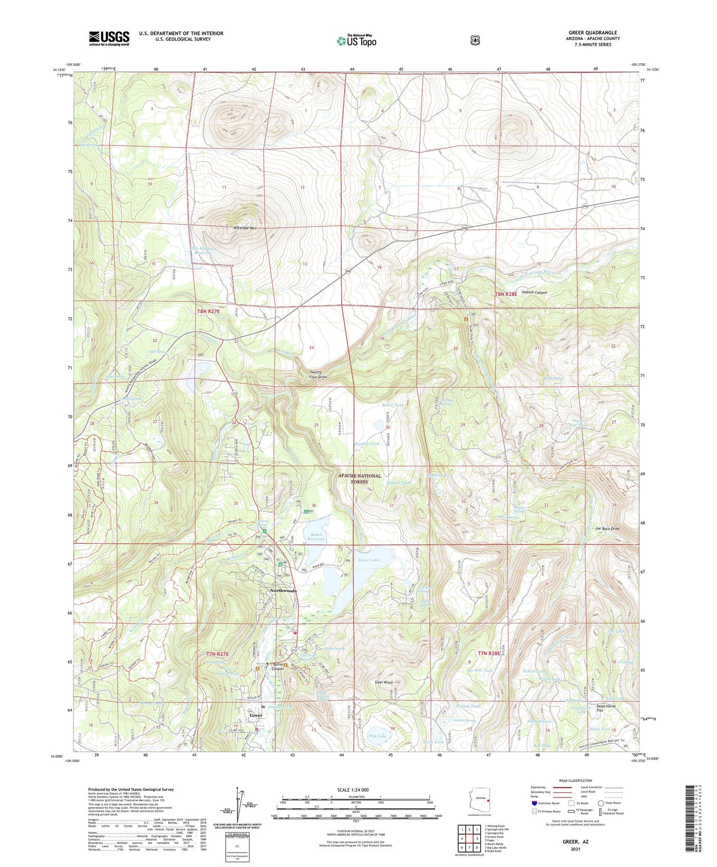 Greer Arizona US Topo Map Image