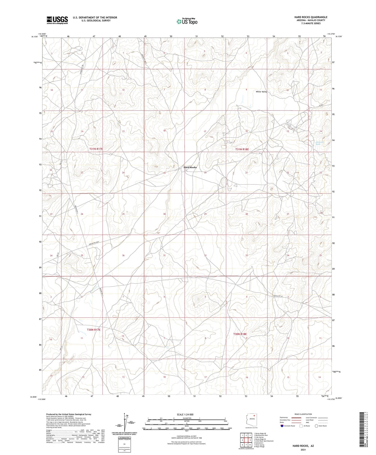 Hard Rocks Arizona US Topo Map Image
