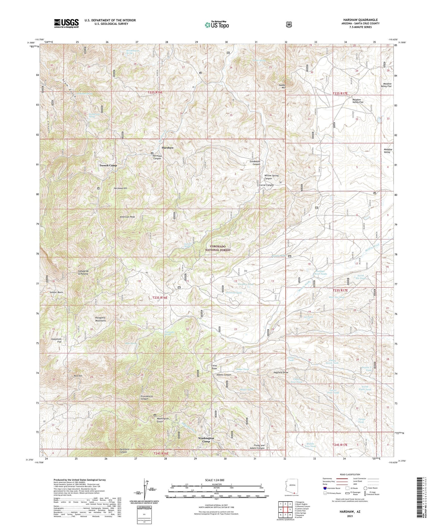 Harshaw Arizona US Topo Map Image