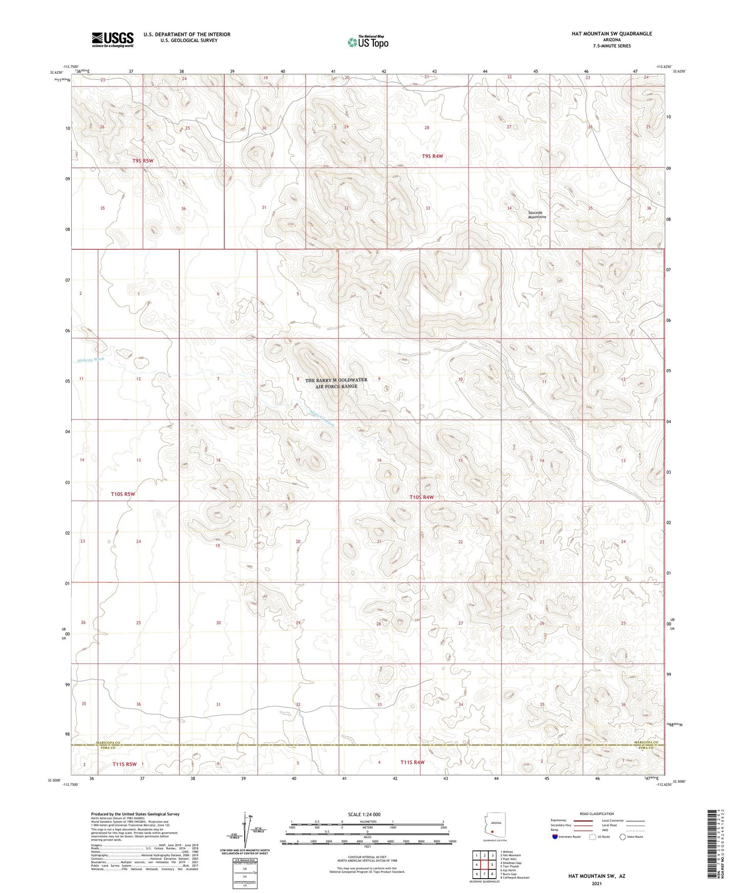 Hat Mountain SW Arizona US Topo Map Image