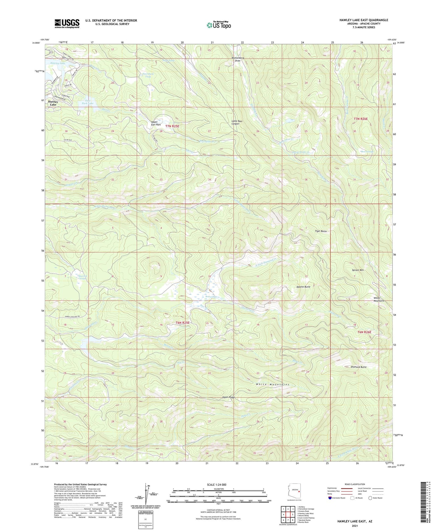 Hawley Lake East Arizona US Topo Map Image