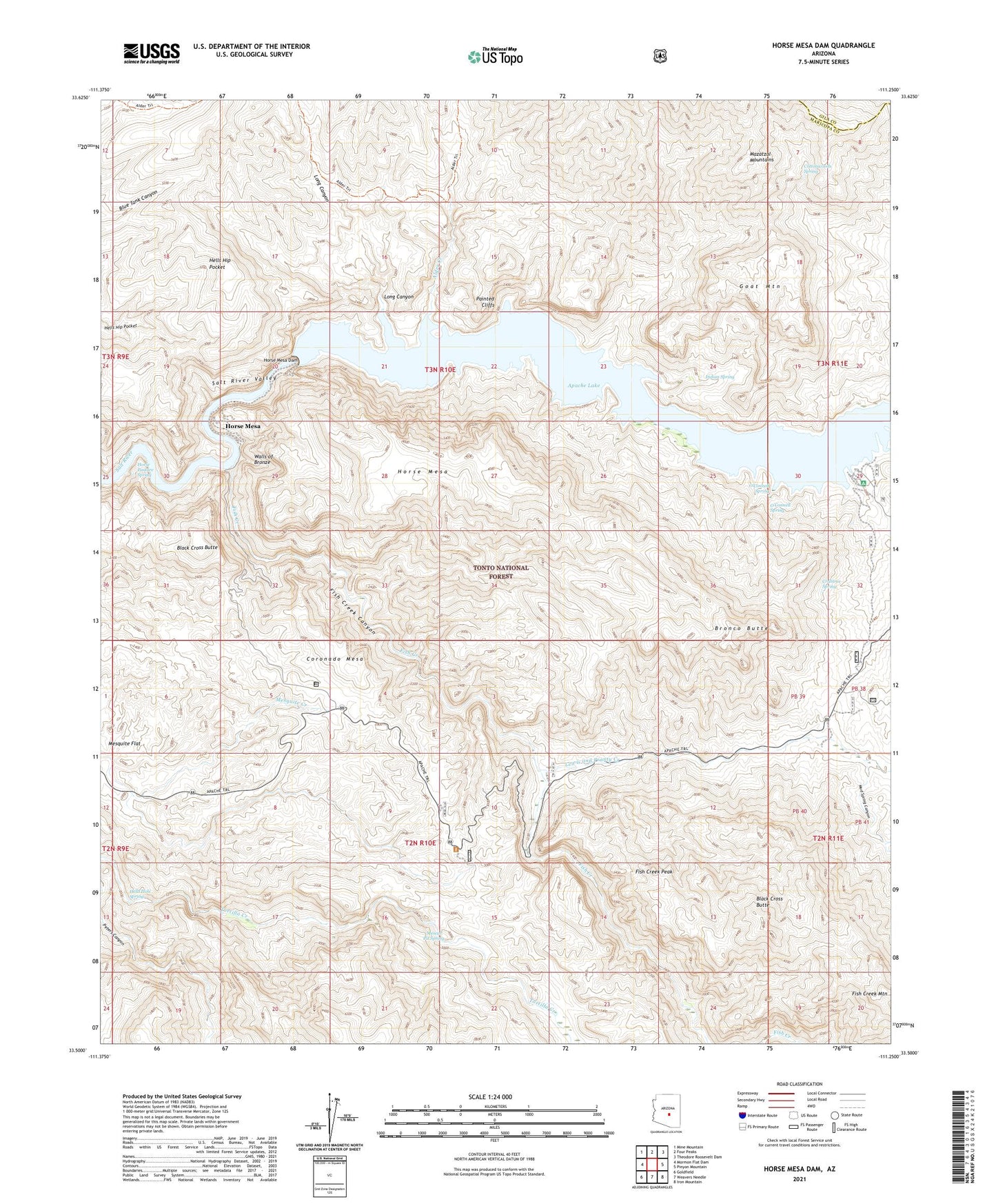 Horse Mesa Dam Arizona US Topo Map Image
