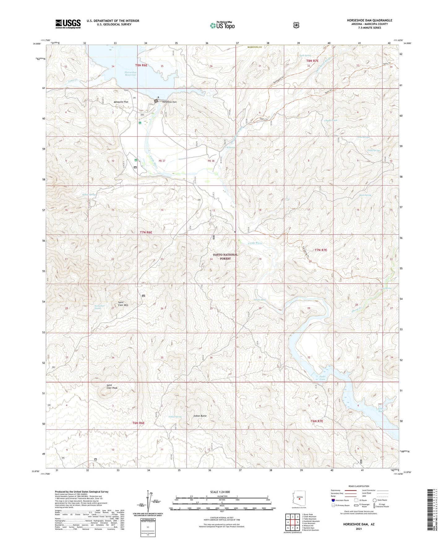 Horseshoe Dam Arizona US Topo Map Image