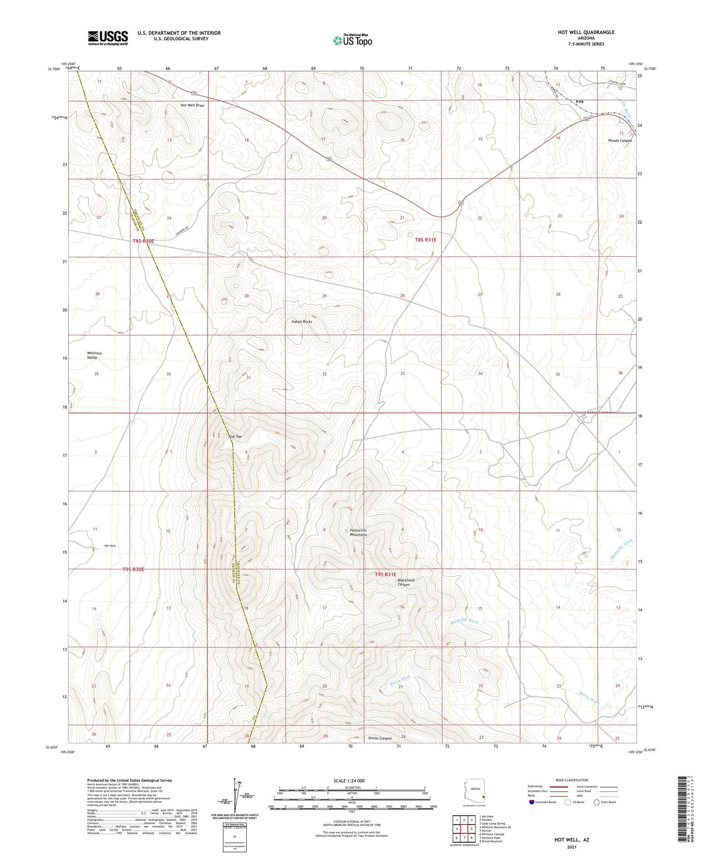 Hot Well Arizona US Topo Map Image