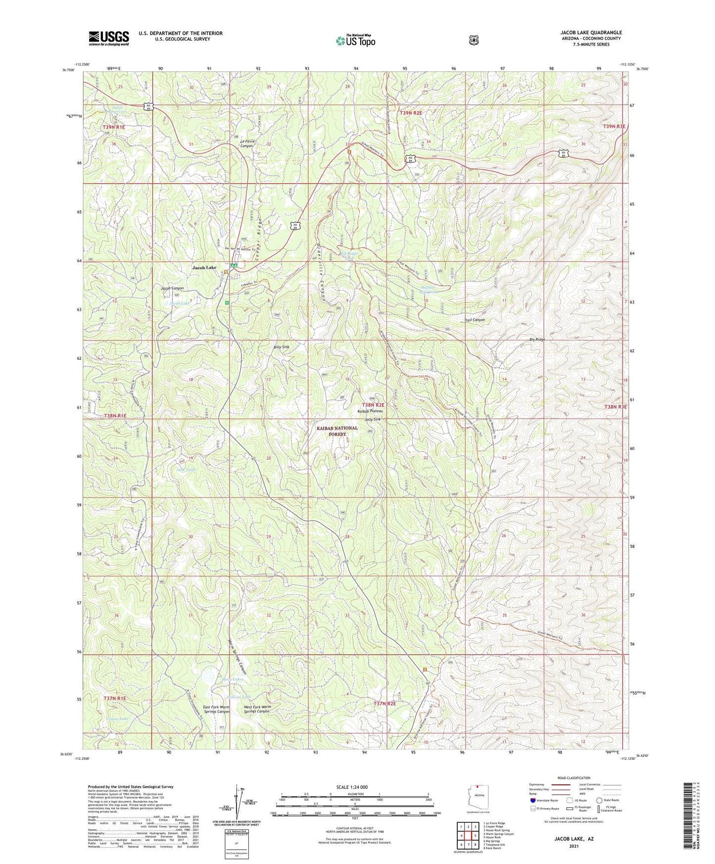Jacob Lake Arizona US Topo Map Image