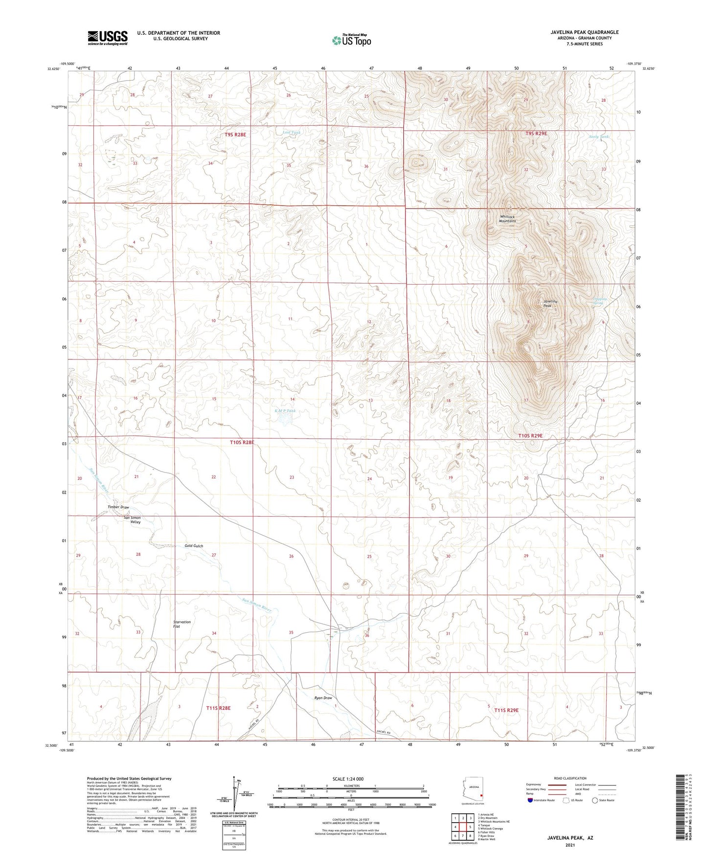 Javelina Peak Arizona US Topo Map Image