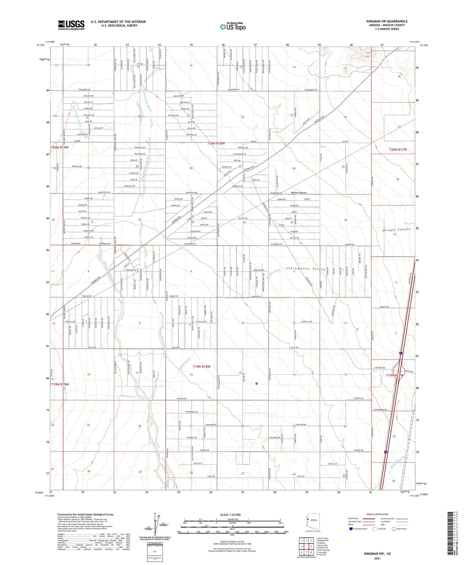 Kingman SW Arizona US Topo Map Image