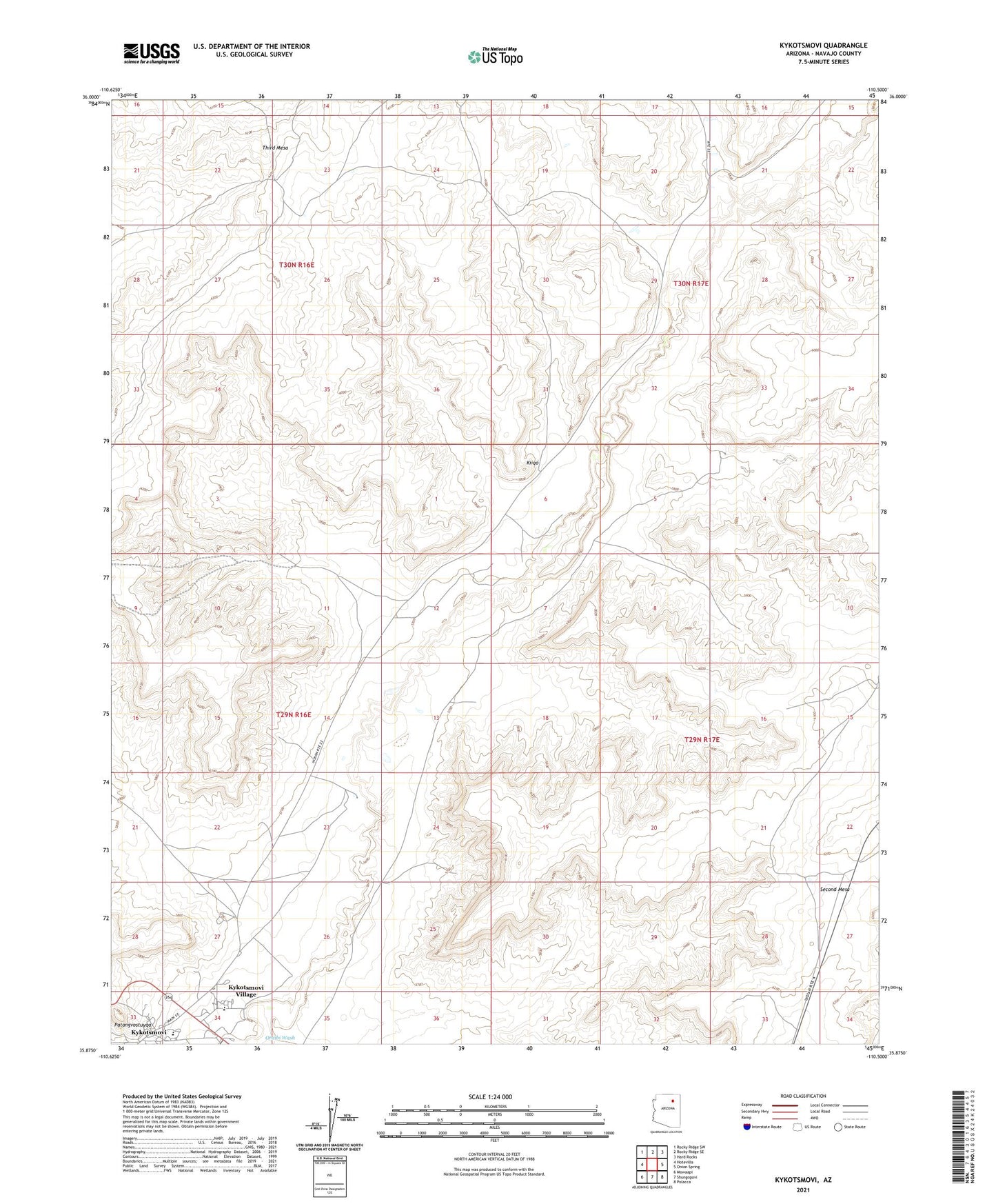 Kykotsmovi Arizona US Topo Map Image